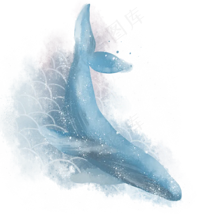 蓝色水彩鲸鱼(2000X2000(DPI:299))psd模版下载