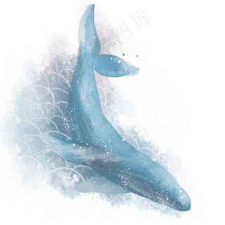 蓝色水彩鲸鱼