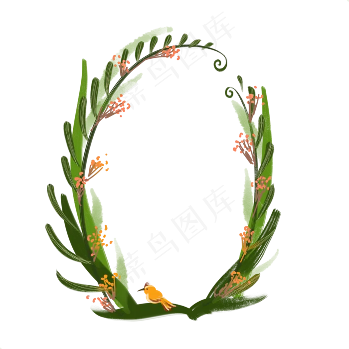 卡通手绘可爱清新自然春夏花鸟椭,免抠元素(2044X2044(DPI:300))psd模版下载