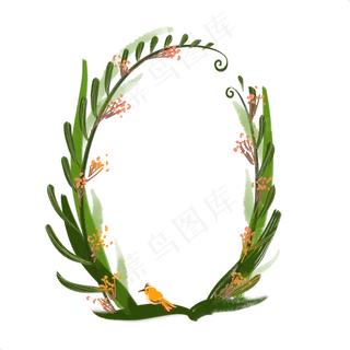 卡通手绘可爱清新自然春夏花鸟椭,免抠元素