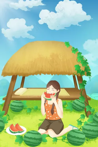 吃西瓜夏天立夏夏日初夏夏至大暑瓜棚