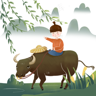 清明节草地上骑牛的牧童免扣