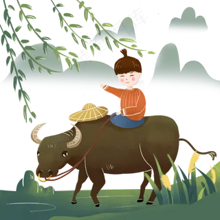 清明节草地上骑牛的牧童免扣