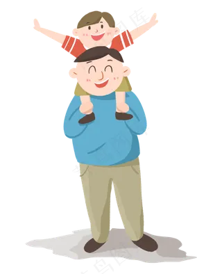 父亲节孩子坐在爸爸的背上骑脖子