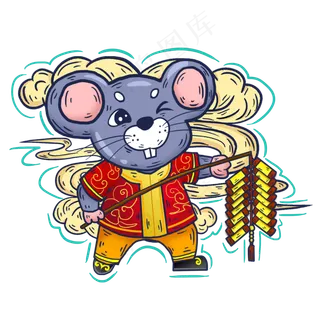 鼠年形象国潮放鞭炮,免抠元素