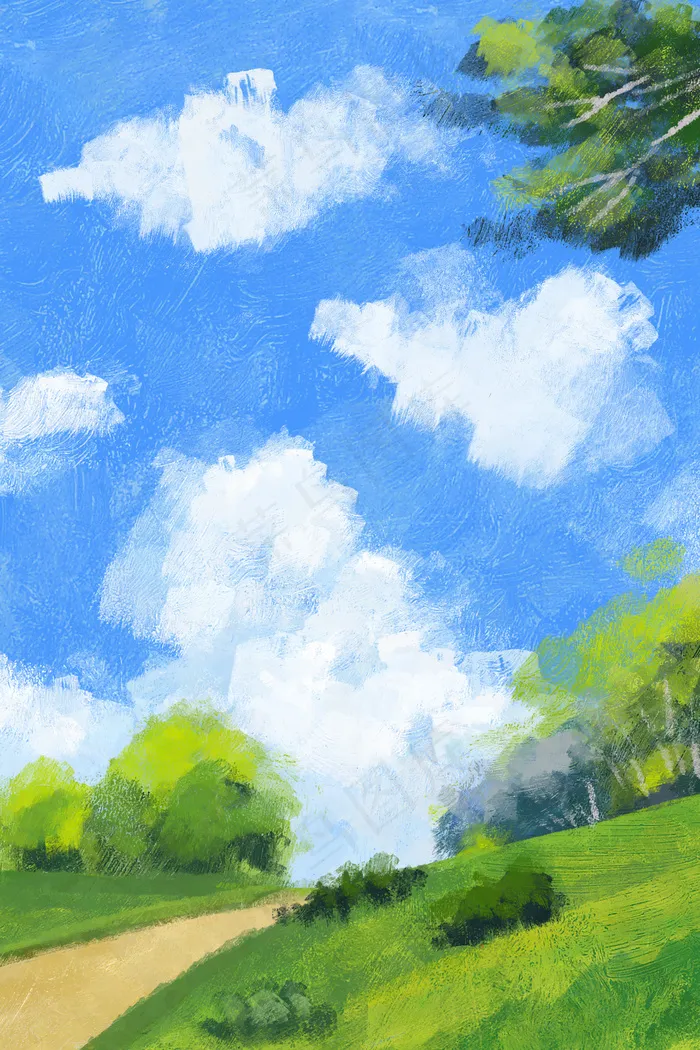 夏日油画风景小清新(3545*5315px 300 dpi )psd模版下载