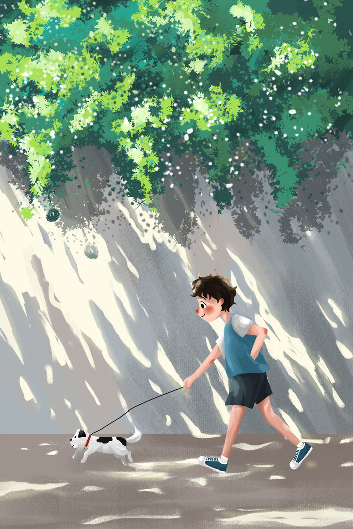 小清新男孩遛狗夏天夏季消暑夏景