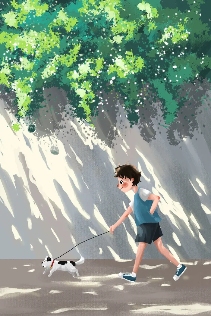 小清新男孩遛狗夏天夏季消暑夏景(3545*5315px 300 dpi )psd模版下载