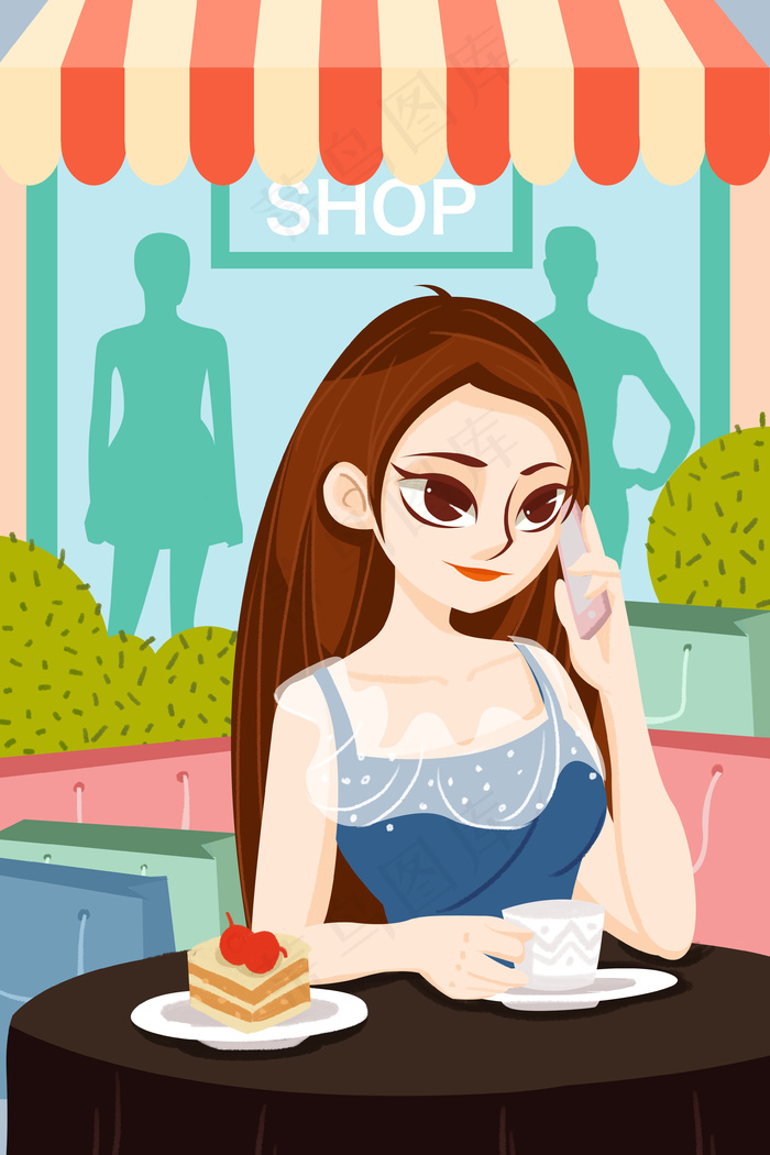 女神节购物手绘插画