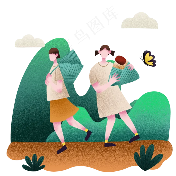 扁平肌理风抱粽子女孩(2000X2000(DPI:300))psd模版下载