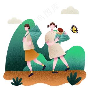 扁平肌理风抱粽子女孩