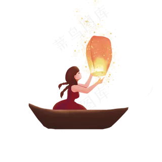 元宵节中元节橙色玫红色棕色女孩,免抠元素