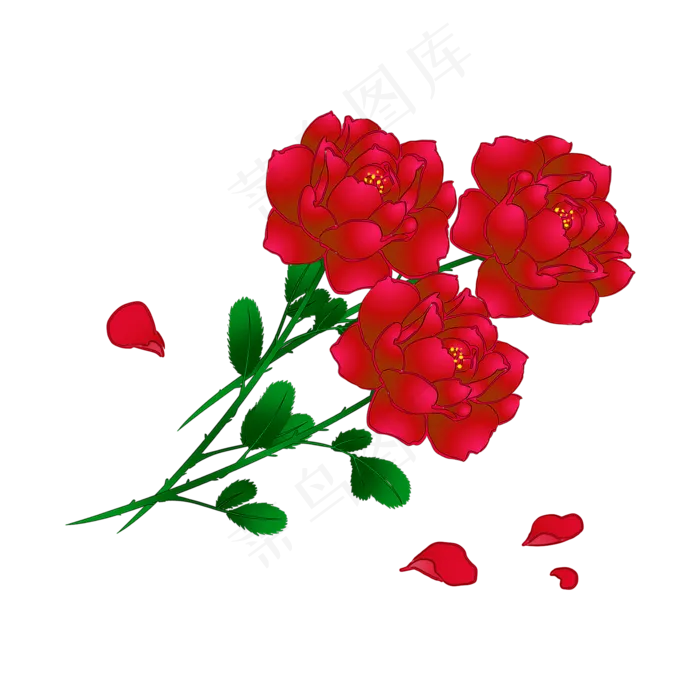 三枝玫瑰情人节浪漫告白花卉,免抠元素(2000*2000px 300 dpi )psd模版下载