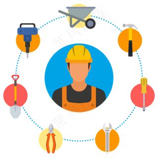 卡通矢量工人工具ppt免抠