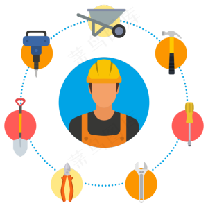 卡通矢量工人工具ppt免抠