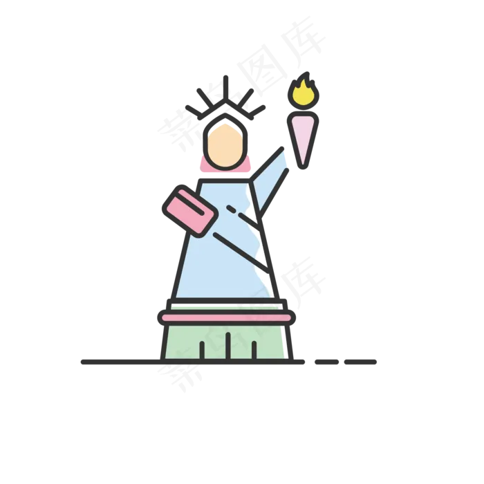 世界旅游MBE风格自由女神景点图案,免抠元素ai矢量模版下载
