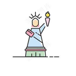 世界旅游MBE风格自由女神景点图案,免抠元素