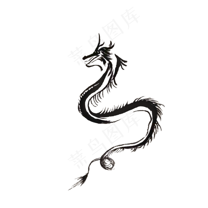 龙神兽剪影纹饰图腾蟒PNG墨,免抠元素
