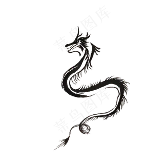 龙神兽剪影纹饰图腾蟒PNG墨,免抠元素