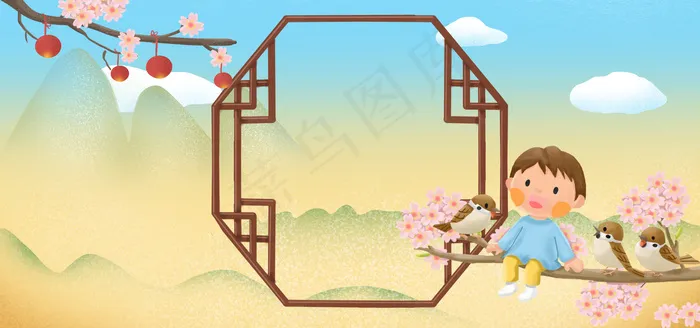春分节气可爱手绘古风卡通banner