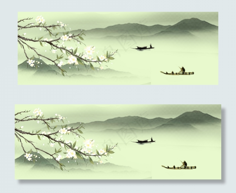传统水墨山水banner背景