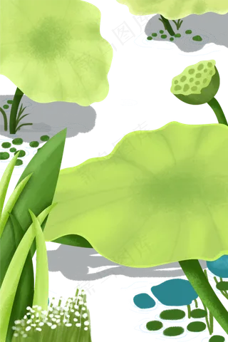 手绘卡通荷塘免扣元素