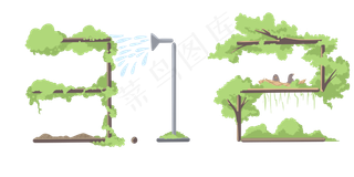 植树节树木和花洒,免抠元素
