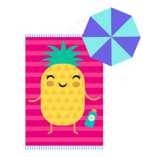 夏日海边晒太阳的菠萝小人