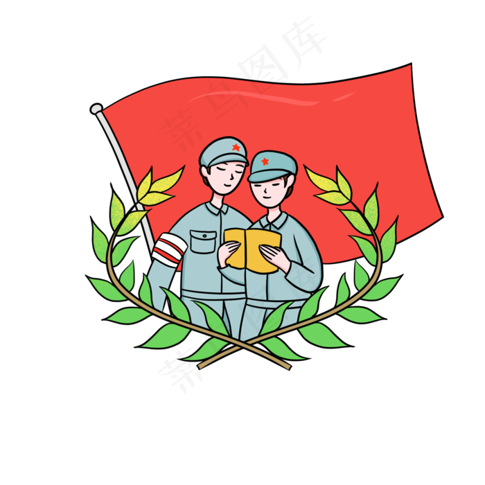 七一建党节红旗士兵卡通免扣(2000X2000(DPI:300))psd模版下载