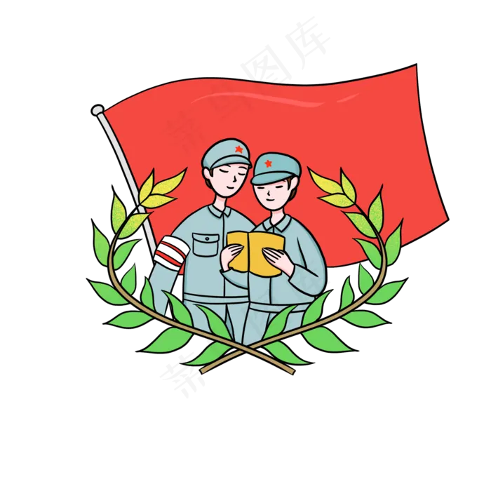 七一建党节红旗士兵卡通免扣(2000X2000(DPI:300))psd模版下载