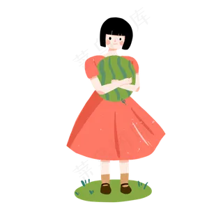 夏至吃西瓜女孩