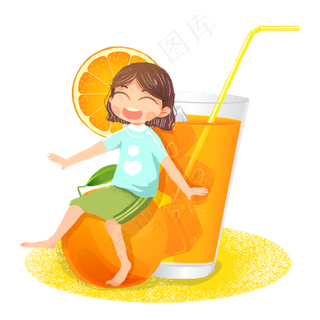 小暑橘子汽水女生png素材