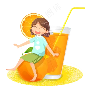 小暑橘子汽水女生png素材
