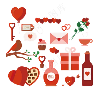 卡通红色婚礼情人节元素