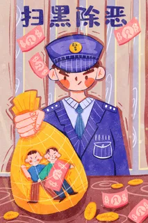 扁平风警察抓坏人扫黑除恶配图 扁平风警察抓坏人扫黑除恶配图