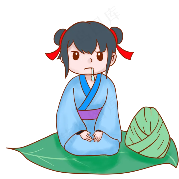 端午节吃粽子的女孩手绘(2000X2000(DPI:300))psd模版下载