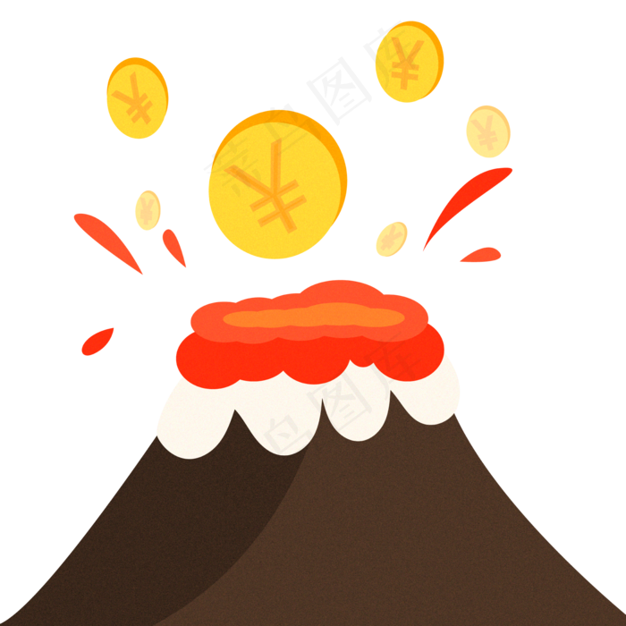 火山金币橙色手绘金融钱币爆发免ai矢量模版下载