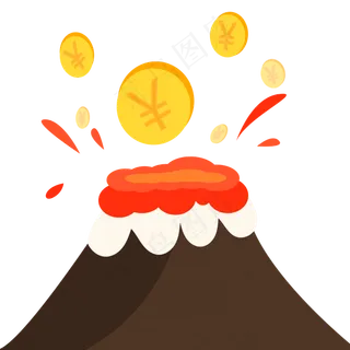 火山金币橙色手绘金融钱币爆发免
