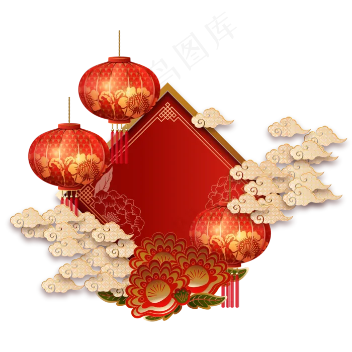 2020新年春节灯笼祥云装饰,免抠元素(2000*2000px 300 dpi )ai矢量模版下载