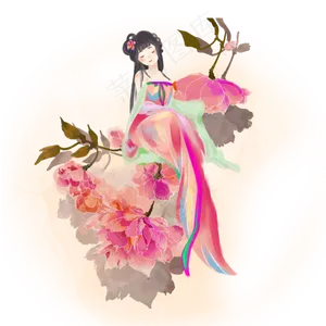 古代唯美仙女花仙古装牡丹明艳P