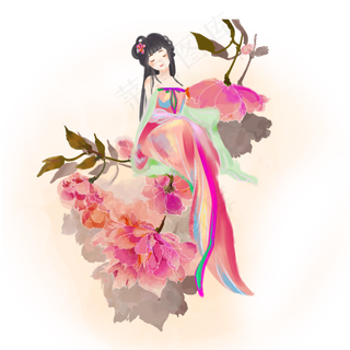 古代唯美仙女花仙古装牡丹明艳P