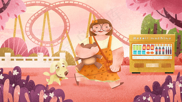 游乐园出游卡通童趣背景