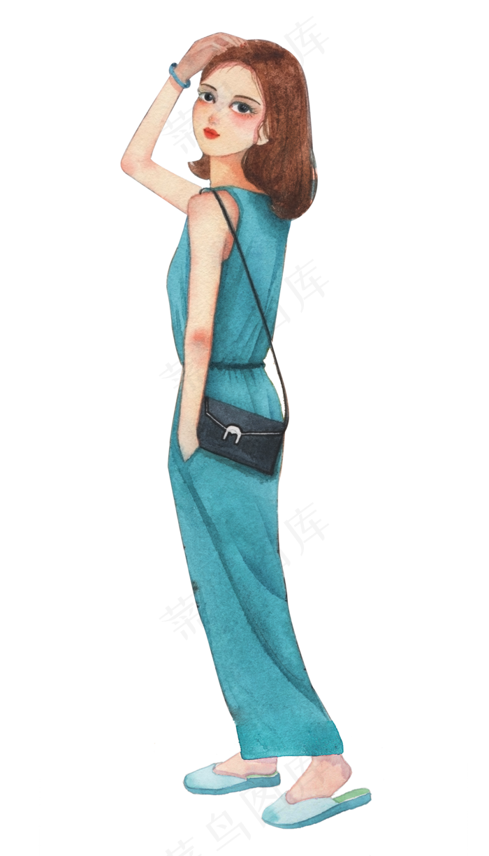 夏季时尚穿搭少女风手绘水彩(2000X3500(DPI:300))psd模版下载
