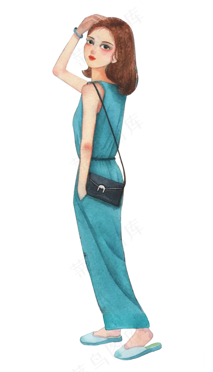 夏季时尚穿搭少女风手绘水彩(2000X3500(DPI:300))psd模版下载