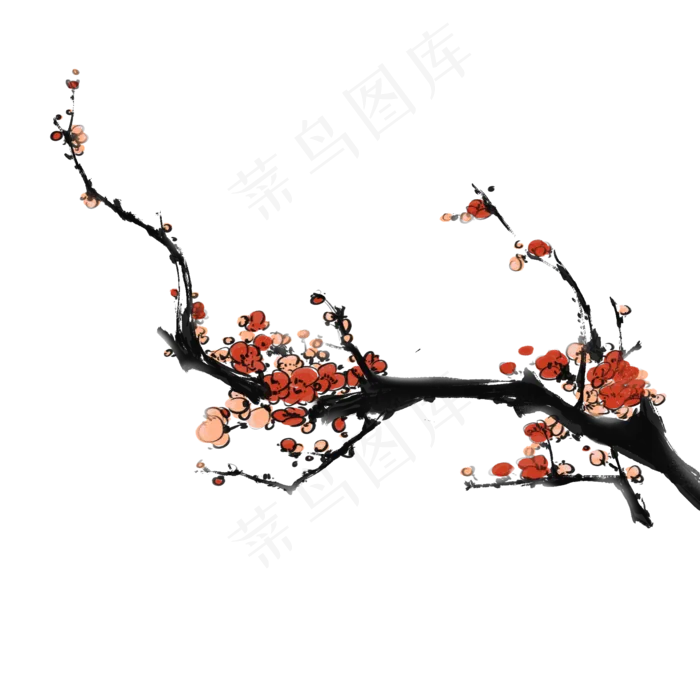 中国风水墨梅花红色素材(2000X2000(DPI:300))psd模版下载