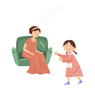 妇女节坐在沙发上的妈妈和孩子,免抠元素