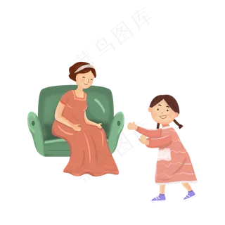 妇女节坐在沙发上的妈妈和孩子,免抠元素