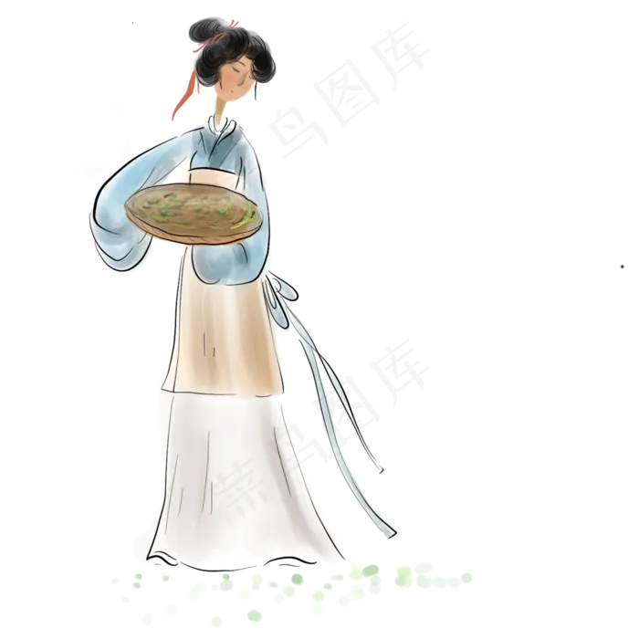 采摘中药的古代少女,免抠元素(2000*2000px 300 dpi )psd模版下载