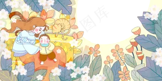 春天亲子百花清新妇女节母亲节3.8,免抠元素