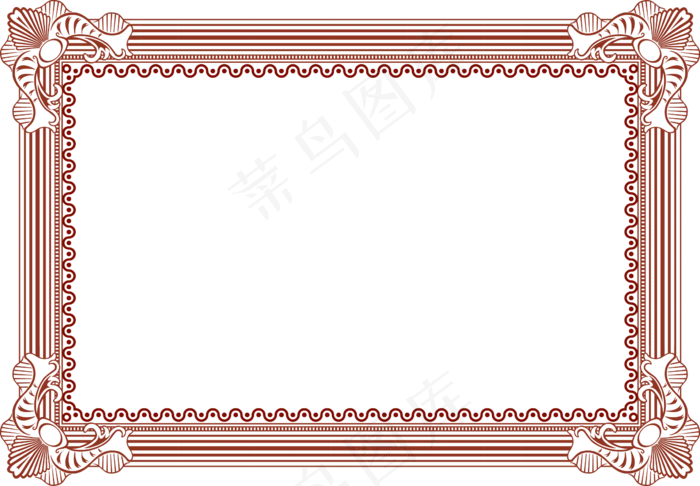 矢量红色花纹印章边框(2376*1648px 300 dpi )ai矢量模版下载